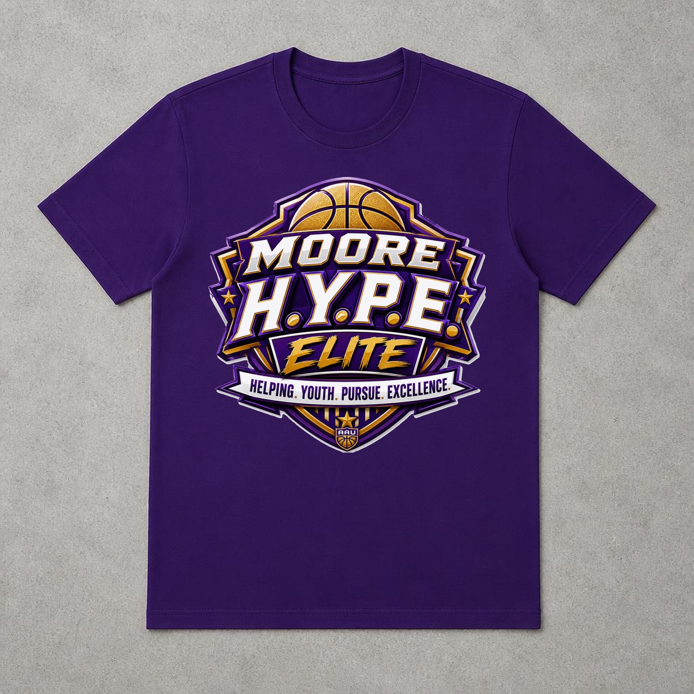 Purple Moore H.Y.P.E. Elite t-shirt with the crest
